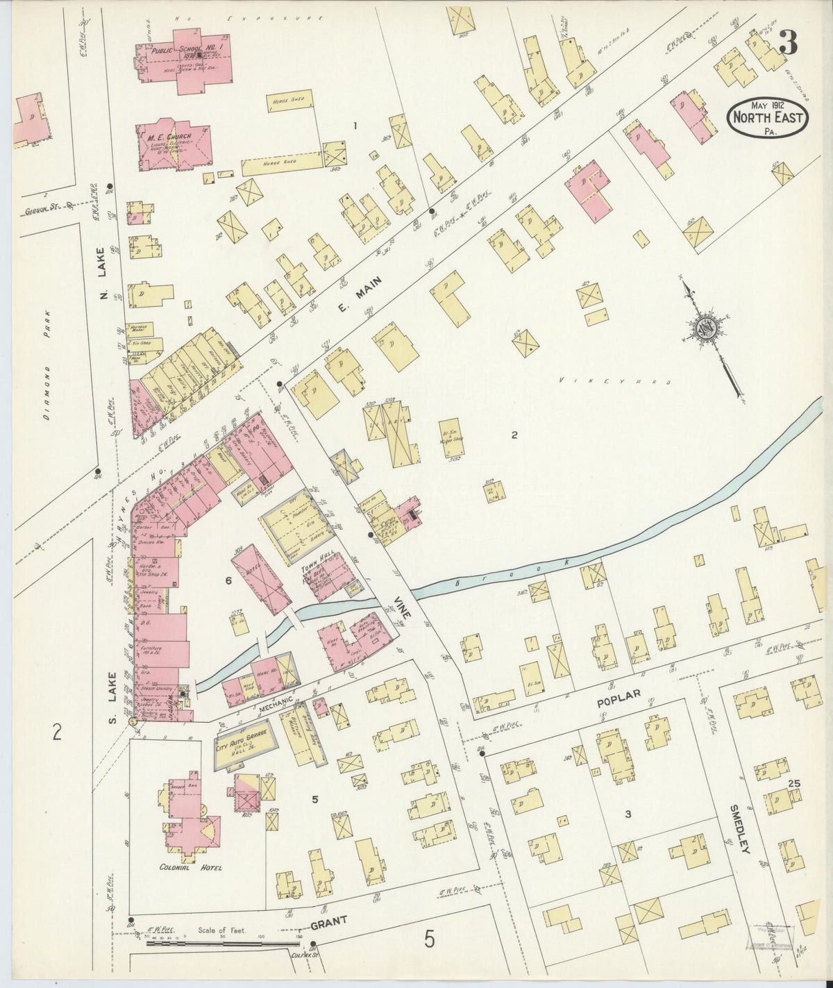 Sanborn Fire Insurance Map from North East, Erie County, Pennsylvania (1912), Sheet #0003 - Historic Sanborn Fire Insurance Map Print, vintage old map wall art, antique decor, genealogy gift, Pennsylvania Pennsylvania map