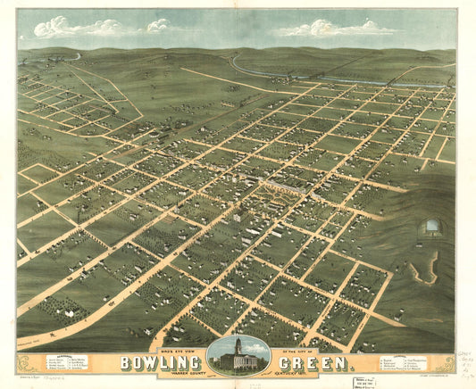 Bird's eye view of the city of Bowling Green, Warren County, Kentucky 1871. (1871) – Historic Bird’s-Eye View Panorama Print