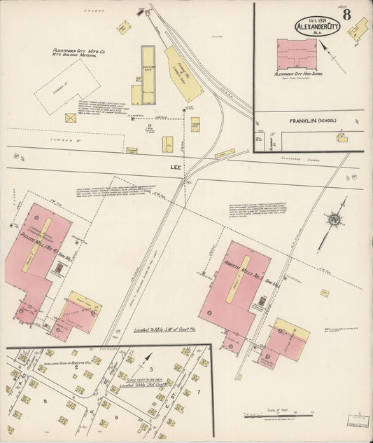 Sanborn Fire Insurance Map from Alexander City, Tallapoosa County, Alabama (1921), Sheet #0008 - Historic Sanborn Fire Insurance Map Print, vintage old map wall art, antique decor, genealogy gift, Alabama Alabama map