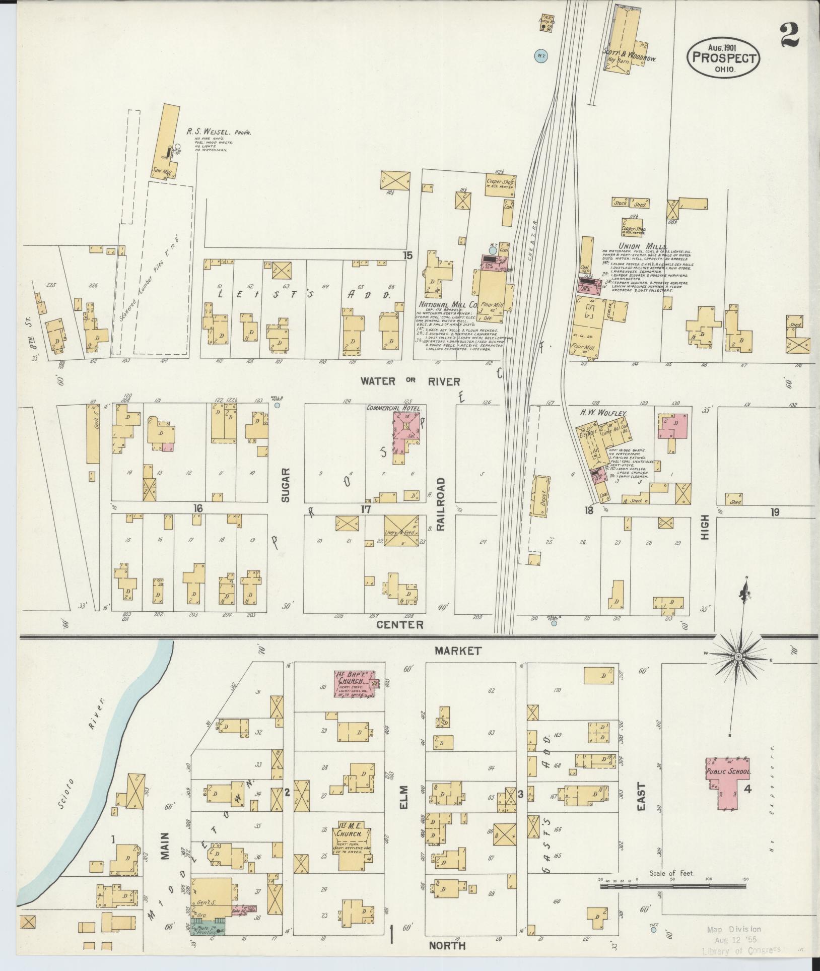 Sanborn Fire Insurance Map from Prospect, Marion County, Ohio (1901), Sheet #0002 - Historic Sanborn Fire Insurance Map Print, vintage old map wall art, antique decor, genealogy gift, Ohio Ohio map