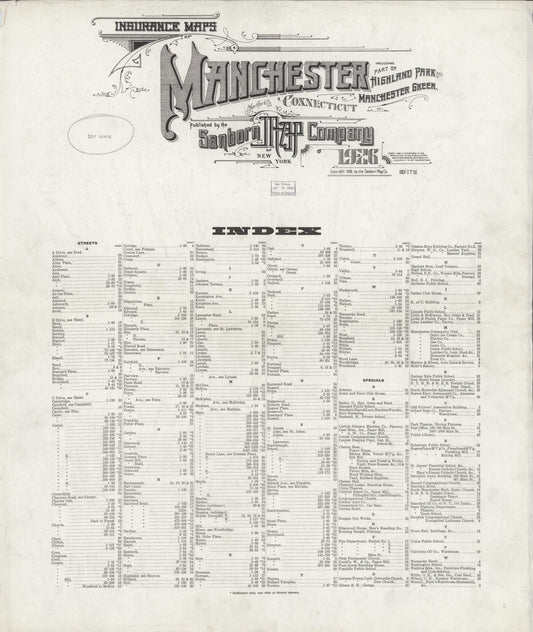 Sanborn Fire Insurance Map from Manchester, Hartford County, Connecticut (1926), Sheet #0001 - Historic Sanborn Fire Insurance Map Print, vintage old map wall art, antique decor, genealogy gift, Connecticut Connecticut map