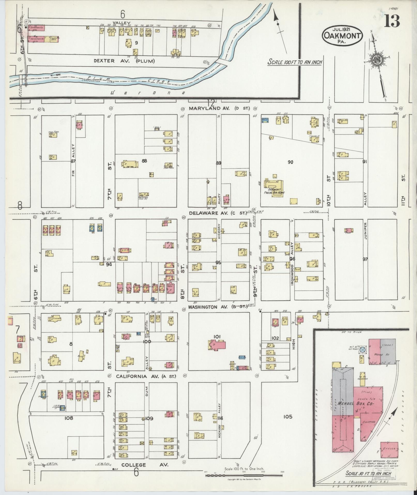 Sanborn Fire Insurance Map from Oakmont, Allegheny County, Pennsylvania (1921), Sheet #0013 - Complete Map Set gallery image, historic Sanborn map, vintage wall art, Pennsylvania Pennsylvania