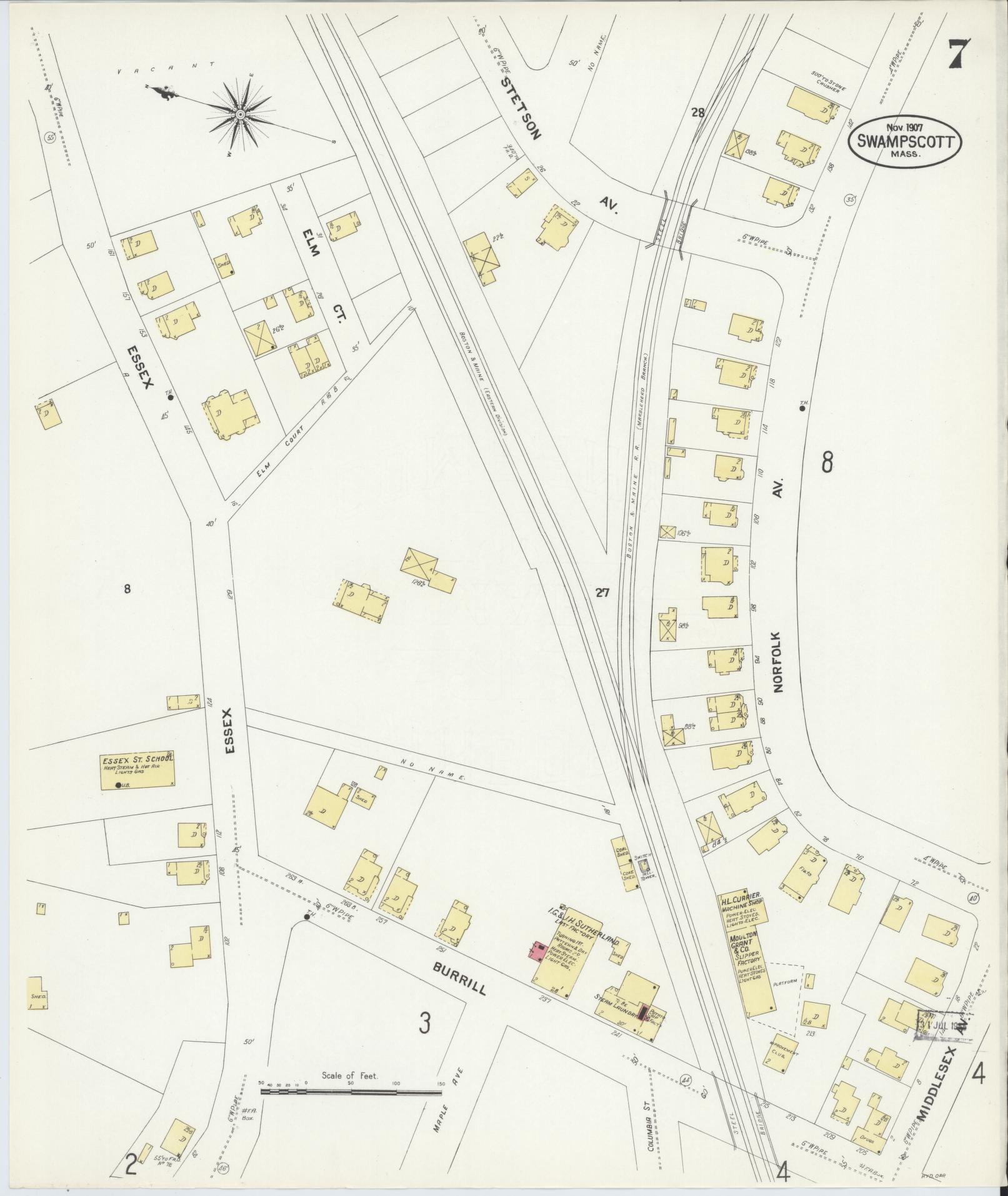 Sanborn Fire Insurance Map from Swampscott, Essex County, Massachusetts (1907), Sheet #0007 - Historic Sanborn Fire Insurance Map Print, vintage old map wall art, antique decor, genealogy gift, Massachusetts Massachusetts map
