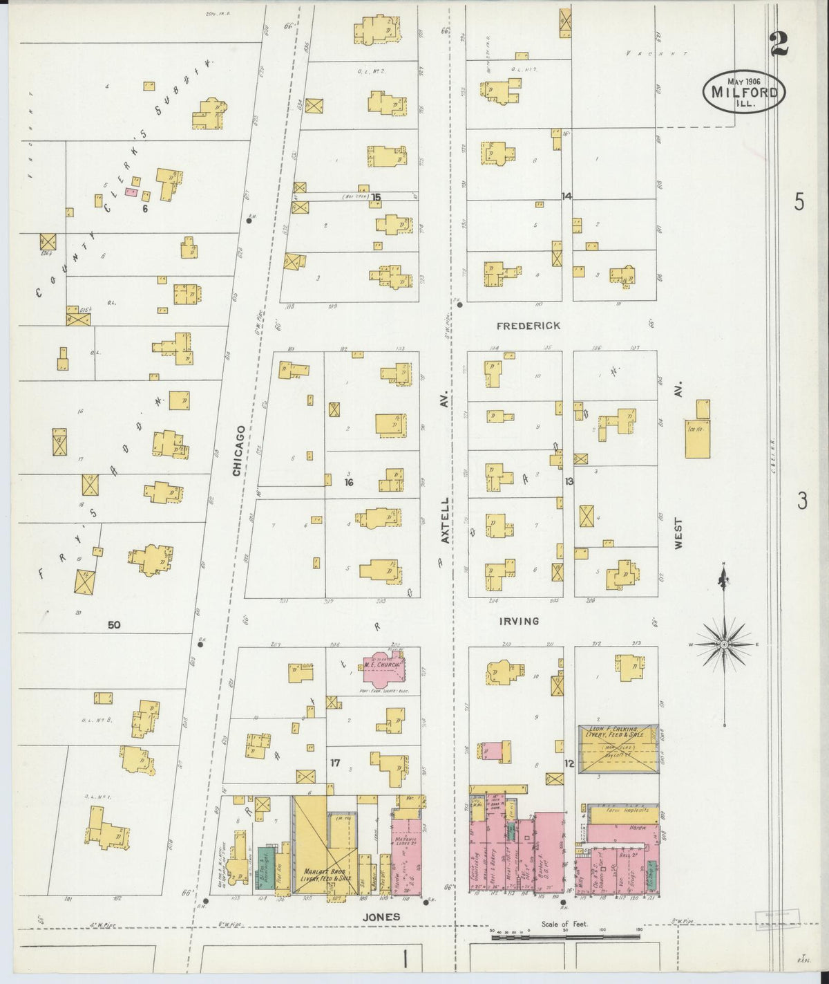 Sanborn Fire Insurance Map from Milford, Iroquois County, Illinois (1906), Sheet #0002 - Historic Sanborn Fire Insurance Map Print, vintage old map wall art, antique decor, genealogy gift, Illinois Illinois map