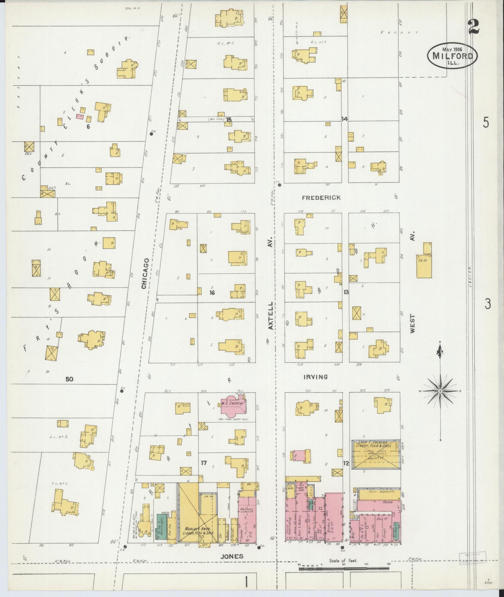 Sanborn Fire Insurance Map from Milford, Iroquois County, Illinois (1906), Sheet #0002 - Historic Sanborn Fire Insurance Map Print, vintage old map wall art, antique decor, genealogy gift, Illinois Illinois map
