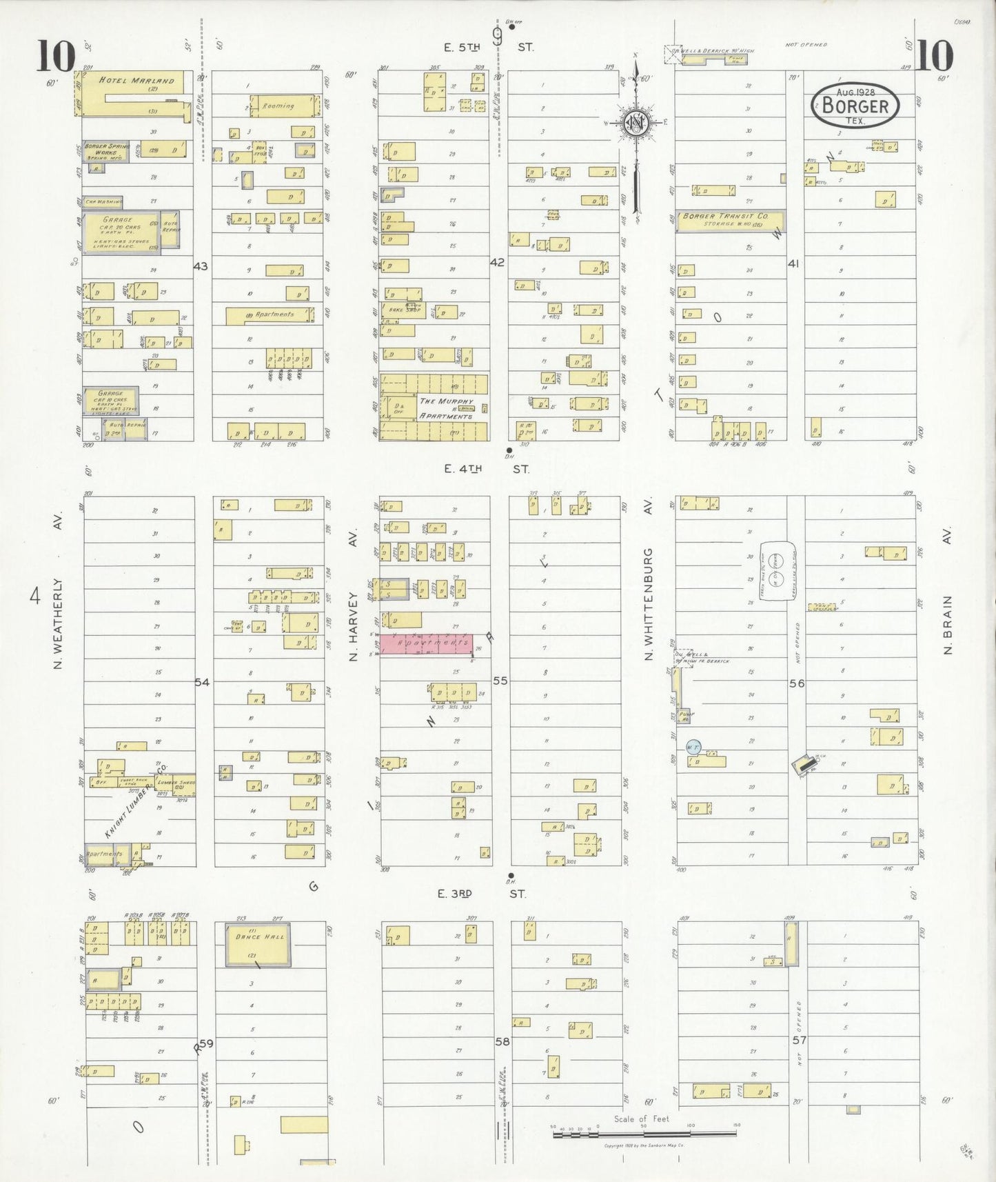 Sanborn Fire Insurance Map from Borger, Hutchinson County, Texas (1928), Sheet #0010 - Historic Sanborn Fire Insurance Map Print, vintage old map wall art, antique decor, genealogy gift, Texas Texas map
