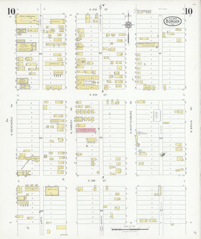 Sanborn Fire Insurance Map from Borger, Hutchinson County, Texas (1928), Sheet #0010 - Historic Sanborn Fire Insurance Map Print, vintage old map wall art, antique decor, genealogy gift, Texas Texas map