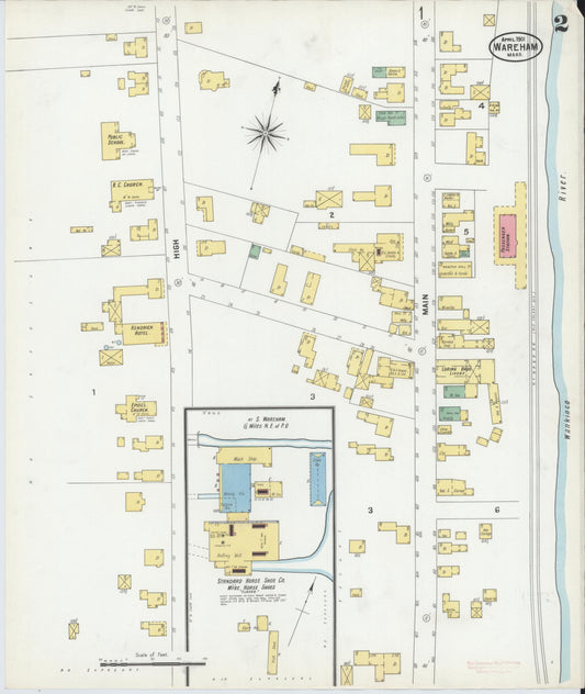 Sanborn Fire Insurance Map from Wareham, Plymouth County, Massachusetts (1901), Sheet #0002 - Historic Sanborn Fire Insurance Map Print, vintage old map wall art, antique decor, genealogy gift, Massachusetts Massachusetts map