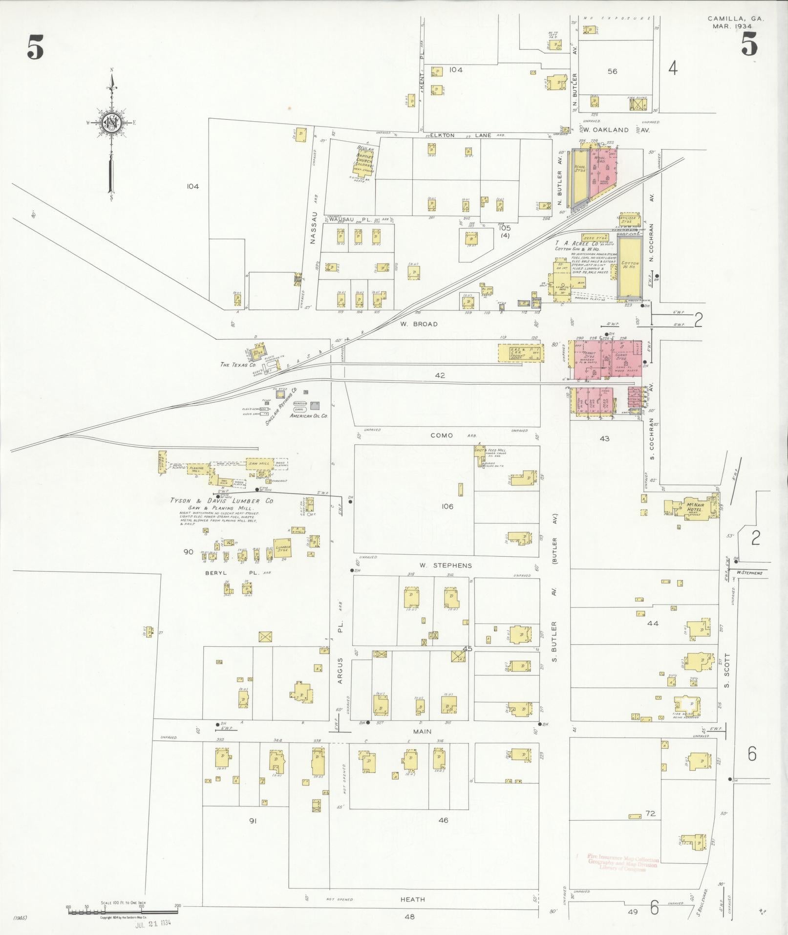 Sanborn Fire Insurance Map from Camilla, Mitchell County, Georgia (1934), Sheet #0005 - Complete Map Set gallery image, historic Sanborn map, vintage wall art, Georgia Georgia