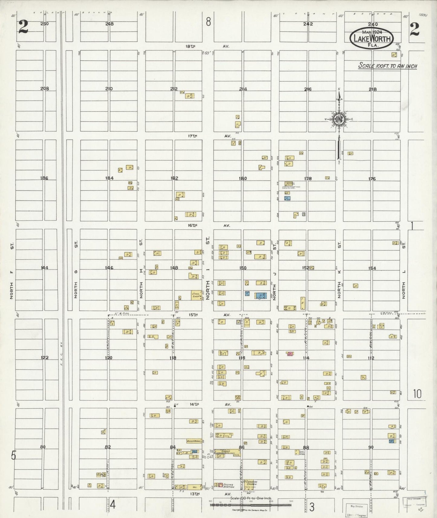 Sanborn Fire Insurance Map from Lake Worth, Palm Beach County, Florida (1924), Sheet #0002 - Complete Map Set gallery image, historic Sanborn map, vintage wall art, Florida Florida