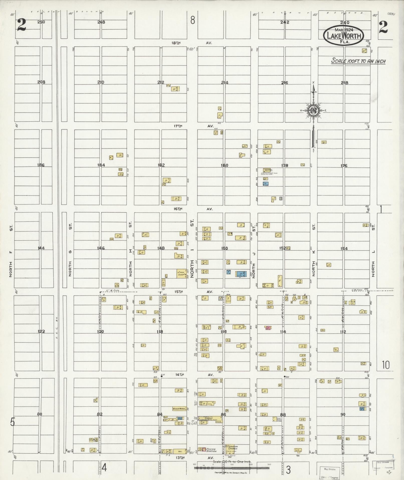 Sanborn Fire Insurance Map from Lake Worth, Palm Beach County, Florida (1924), Sheet #0002 - Complete Map Set gallery image, historic Sanborn map, vintage wall art, Florida Florida