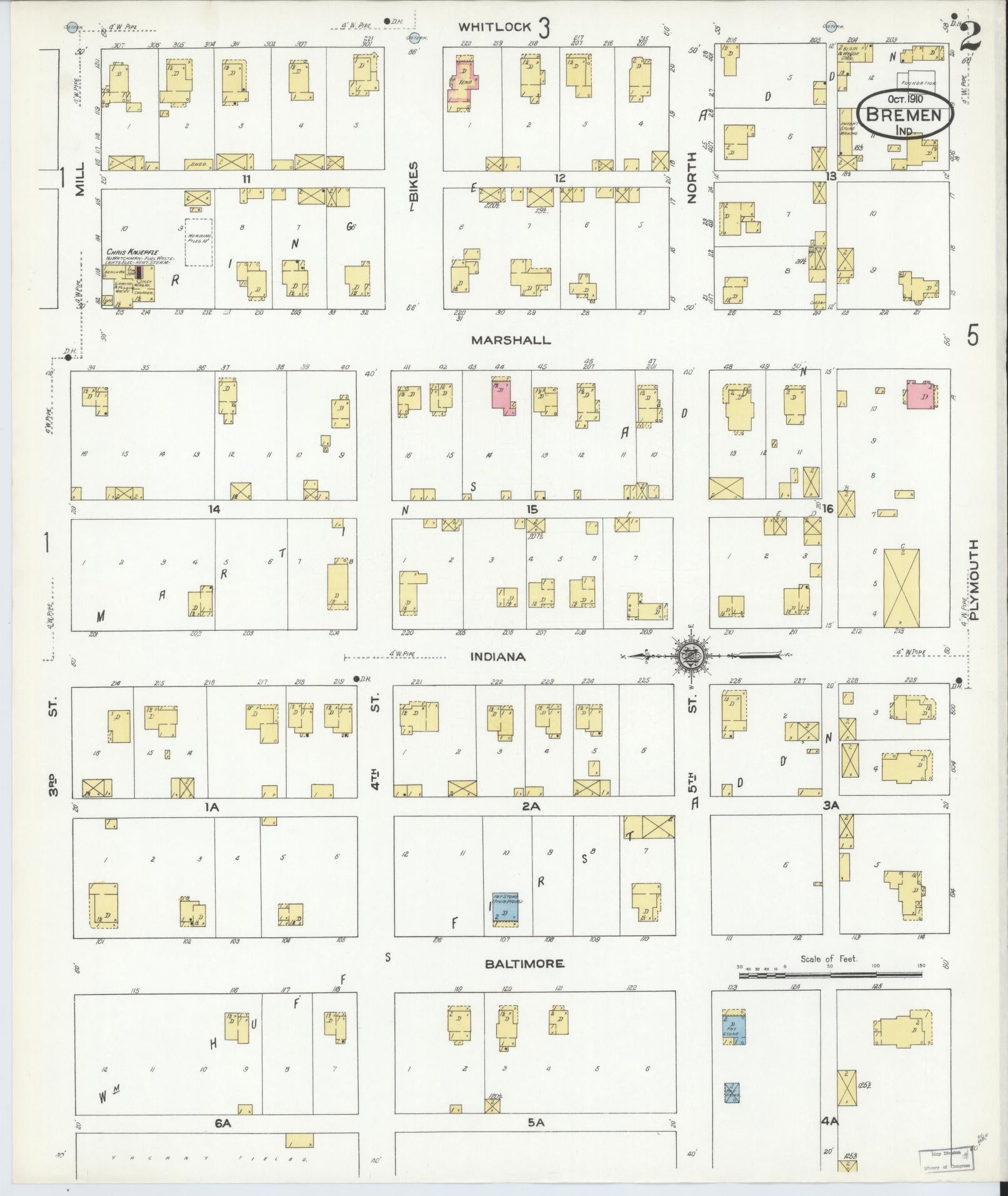 Sanborn Fire Insurance Map from Bremen, Marshall County, Indiana (1910), Sheet #0002 - Complete Map Set gallery image, historic Sanborn map, vintage wall art, Indiana Indiana