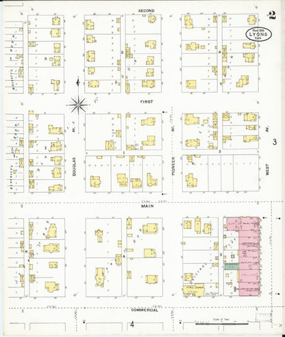 Sanborn Fire Insurance Map from Lyons, Rice County, Kansas (1905), Sheet #0002 - Complete Map Set gallery image, historic Sanborn map, vintage wall art, Kansas Kansas