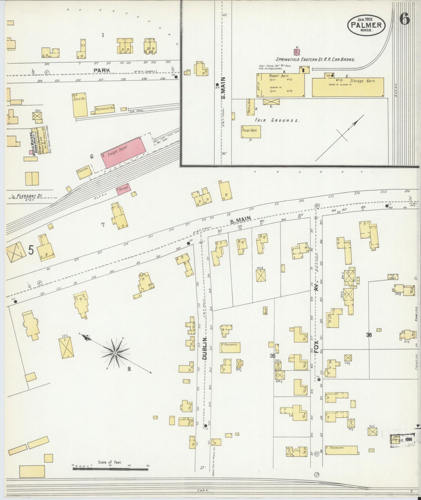 Sanborn Fire Insurance Map from Palmer, Hampden County, Massachusetts (1902), Sheet #0006 - Complete Map Set gallery image, historic Sanborn map, vintage wall art, Massachusetts Massachusetts