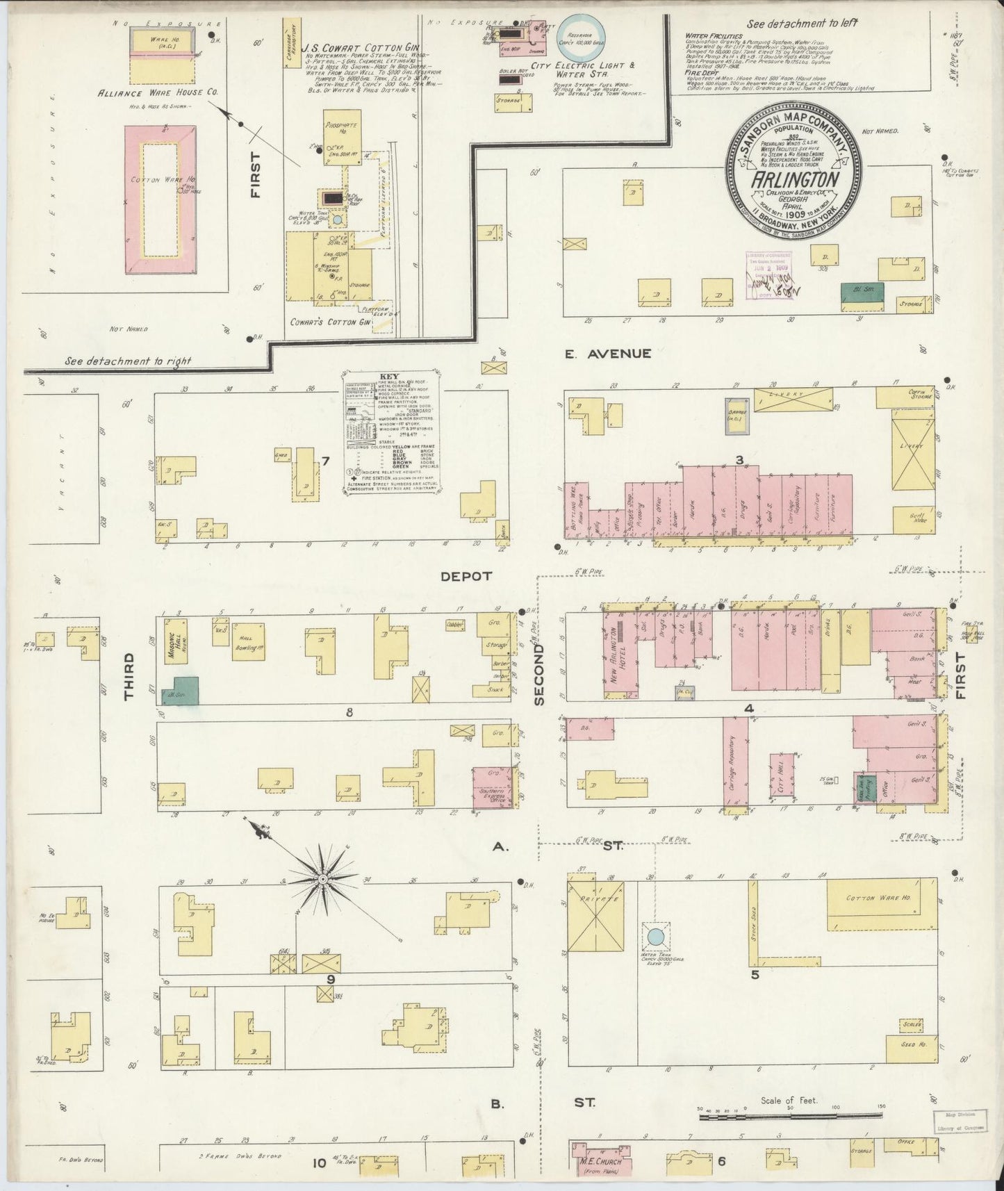 Sanborn Fire Insurance Map from Arlington, Calhoun County And Early County, Georgia (1909), Sheet #0001 - Historic Sanborn Fire Insurance Map Print, vintage old map wall art, antique decor, genealogy gift, Georgia Georgia map
