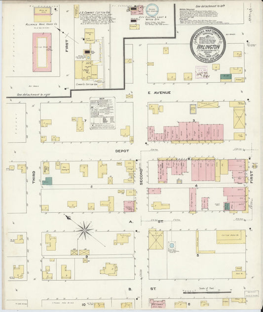 Sanborn Fire Insurance Map from Arlington, Calhoun County And Early County, Georgia (1909), Sheet #0001 - Historic Sanborn Fire Insurance Map Print, vintage old map wall art, antique decor, genealogy gift, Georgia Georgia map