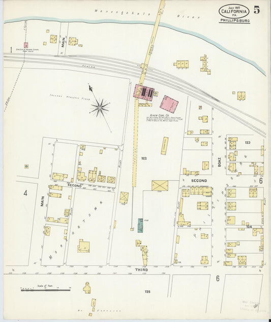 Sanborn Fire Insurance Map from California, Washington County, Pennsylvania (1907), Sheet #0005 - Historic Sanborn Fire Insurance Map Print, vintage old map wall art, antique decor, genealogy gift, Pennsylvania Pennsylvania map