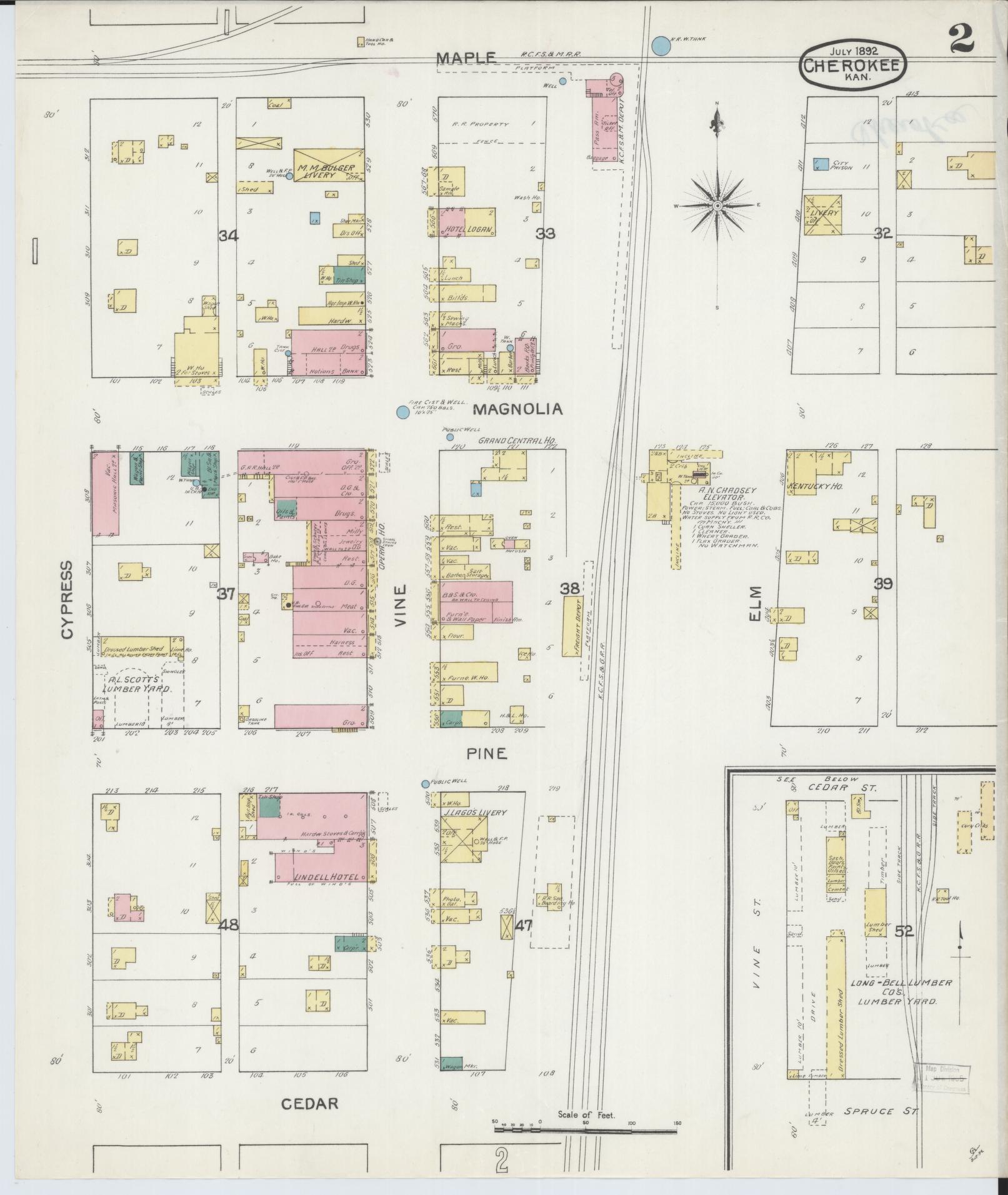 Sanborn Fire Insurance Map from Cherokee, Crawford County, Kansas (1892), Sheet #0002 - Complete Map Set gallery image, historic Sanborn map, vintage wall art, Kansas Kansas