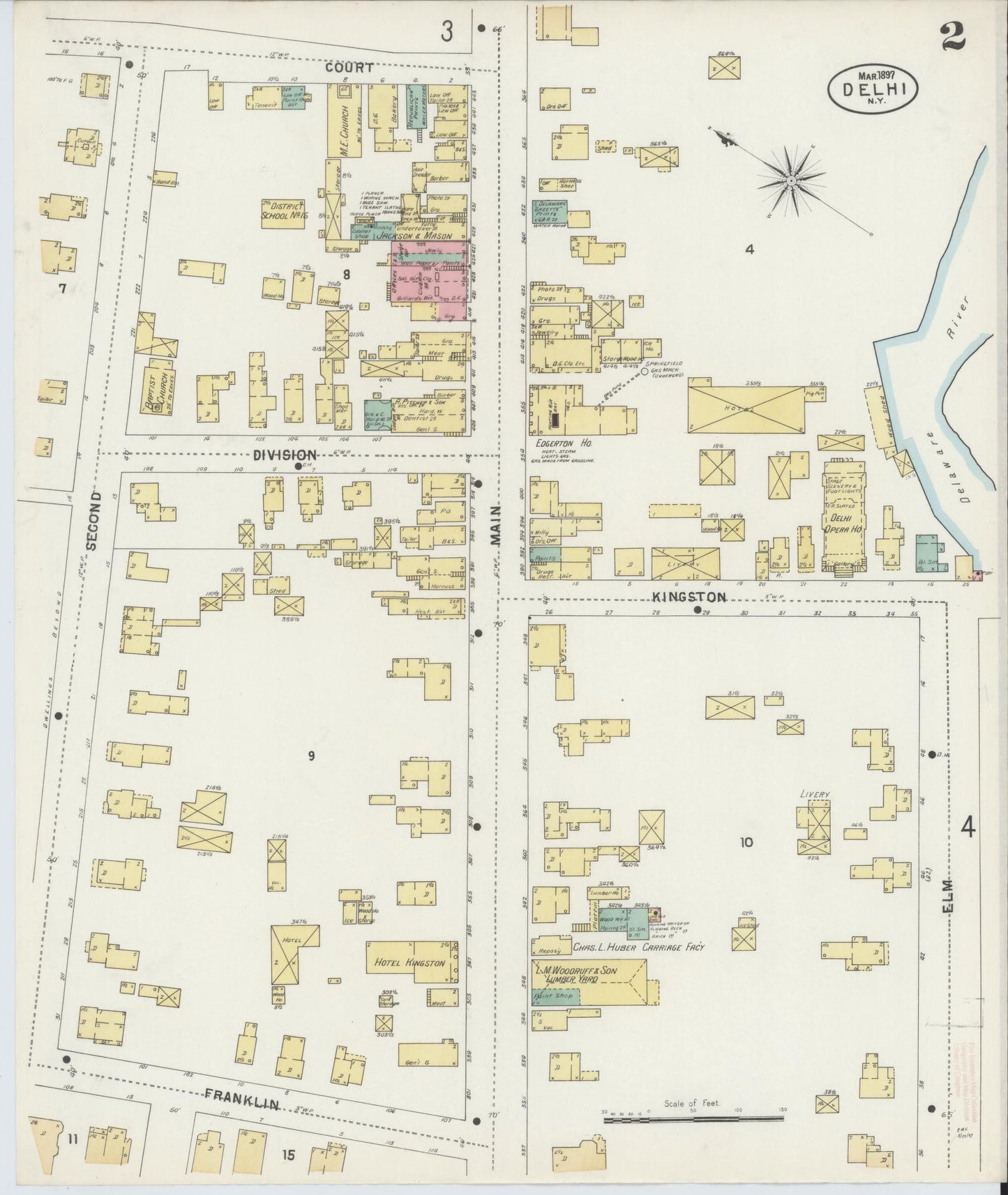 Sanborn Fire Insurance Map from Delhi, Delaware County, New York (1897), Sheet #0002 - Historic Sanborn Fire Insurance Map Print, vintage old map wall art, antique decor, genealogy gift, Delhi Delaware map