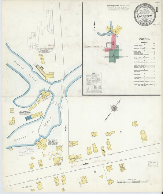 Sanborn Fire Insurance Map from Croghan, Lewis County, New York (1909), Sheet #0001 - Historic Sanborn Fire Insurance Map Print, vintage old map wall art, antique decor, genealogy gift, New York New York map