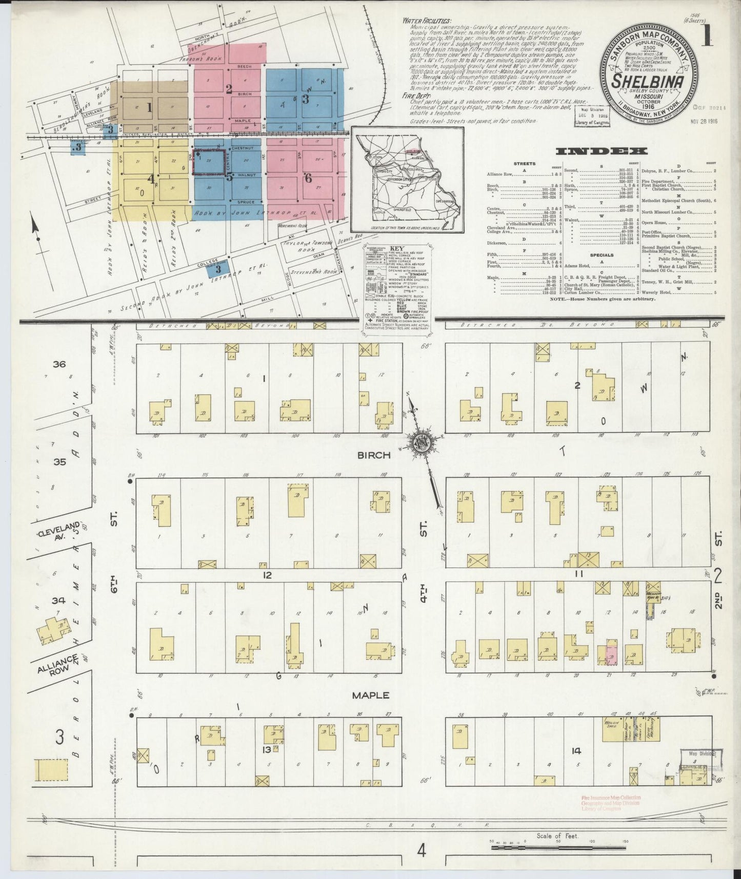 Sanborn Fire Insurance Map from Shelbina, Shelby County, Missouri (1916), Sheet #0001 - Complete Map Set gallery image, historic Sanborn map, vintage wall art, Missouri Missouri