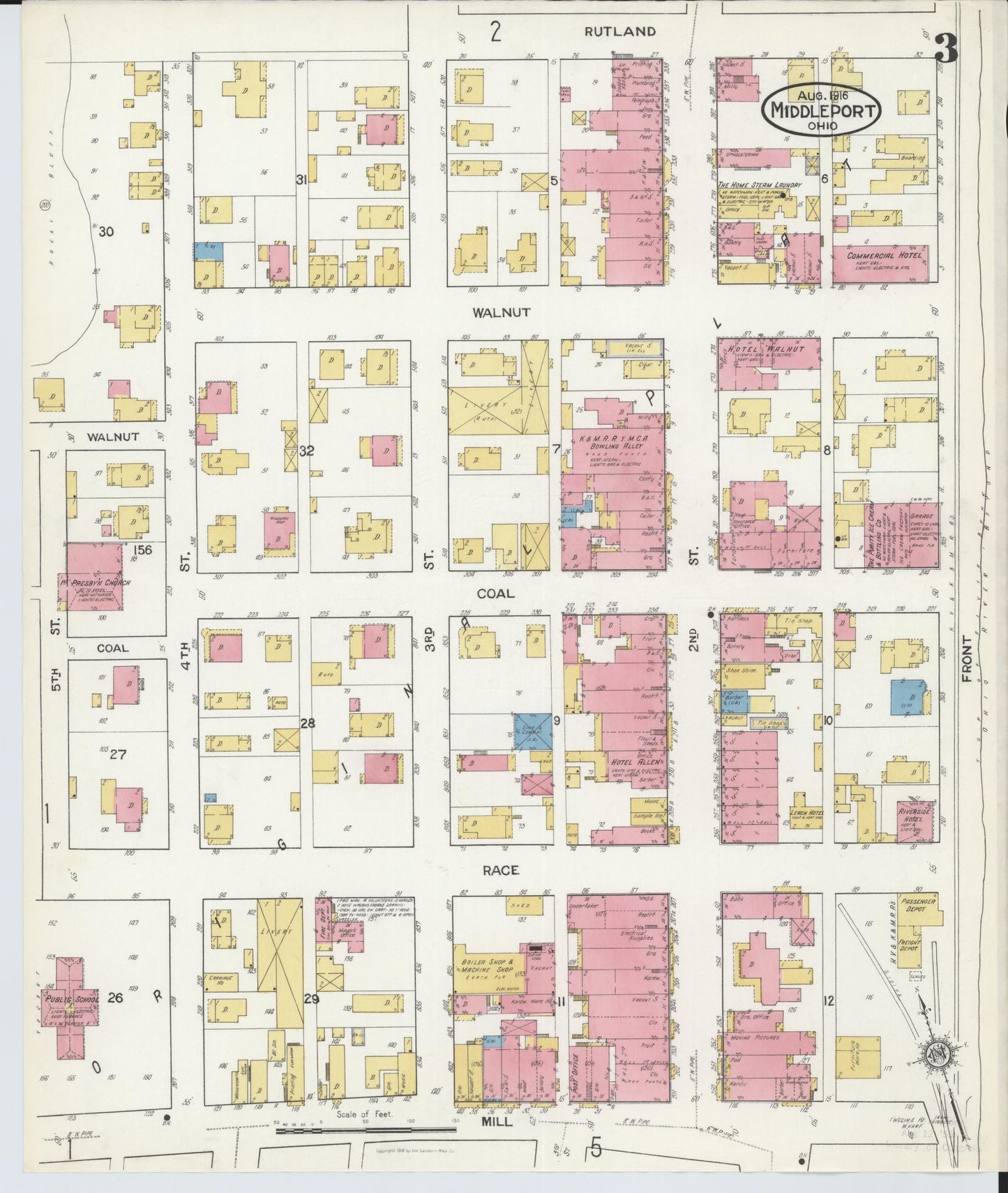 Sanborn Fire Insurance Map from Middleport, Meigs County, Ohio (1916), Sheet #0003 - Complete Map Set gallery image, historic Sanborn map, vintage wall art, Ohio Ohio