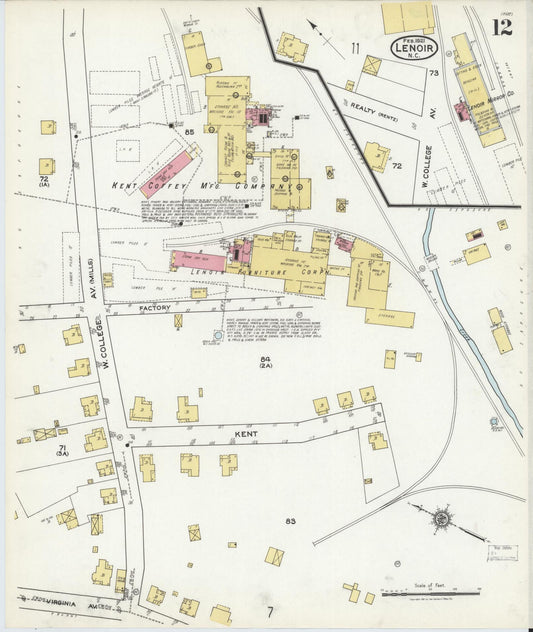 Sanborn Fire Insurance Map from Lenoir, Caldwell County, North Carolina (1921), Sheet #0012 - Historic Sanborn Fire Insurance Map Print, vintage old map wall art, antique decor, genealogy gift, North Carolina North Carolina map
