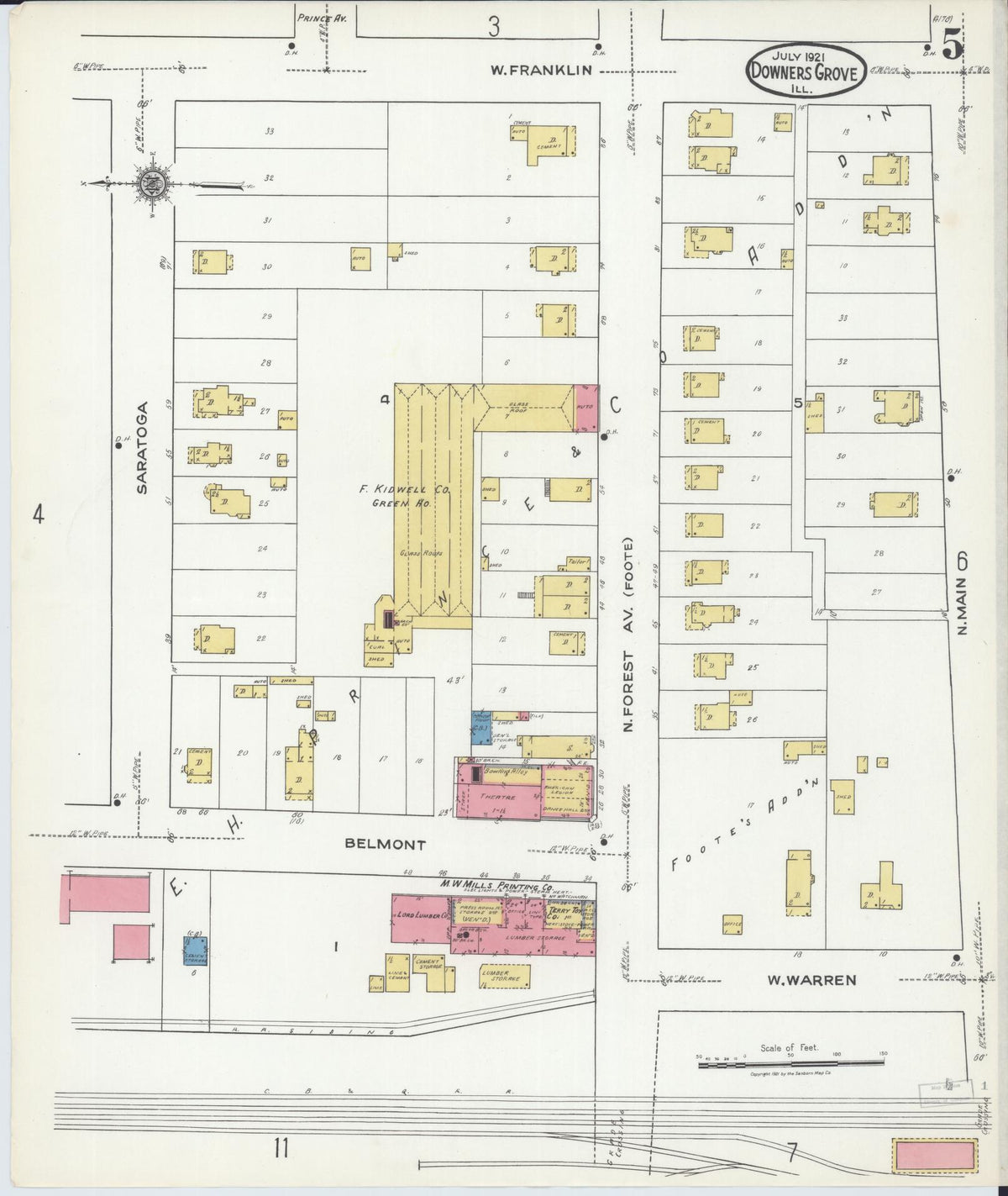 Sanborn Fire Insurance Map from Downers Grove, Dupage County, Illinois (1921), Sheet #0005 - Historic Sanborn Fire Insurance Map Print, vintage old map wall art, antique decor, genealogy gift, Illinois Illinois map