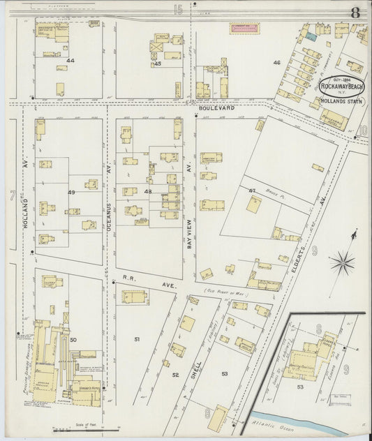 Sanborn Fire Insurance Map from Rockaway Beach, Queens County, New York (1894), Sheet #0008 - Historic Sanborn Fire Insurance Map Print, vintage old map wall art, antique decor, genealogy gift, New York New York map