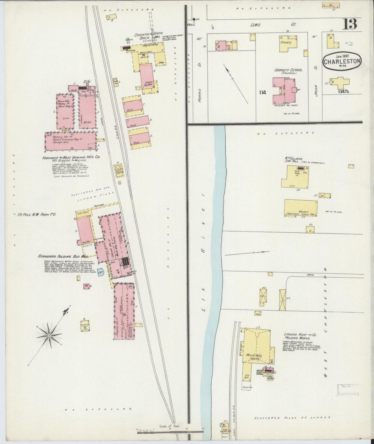 Sanborn Fire Insurance Map from Charleston, Kanawha County, West Virginia (1897), Sheet #0013 - Complete Map Set gallery image, historic Sanborn map, vintage wall art, West Virginia West Virginia