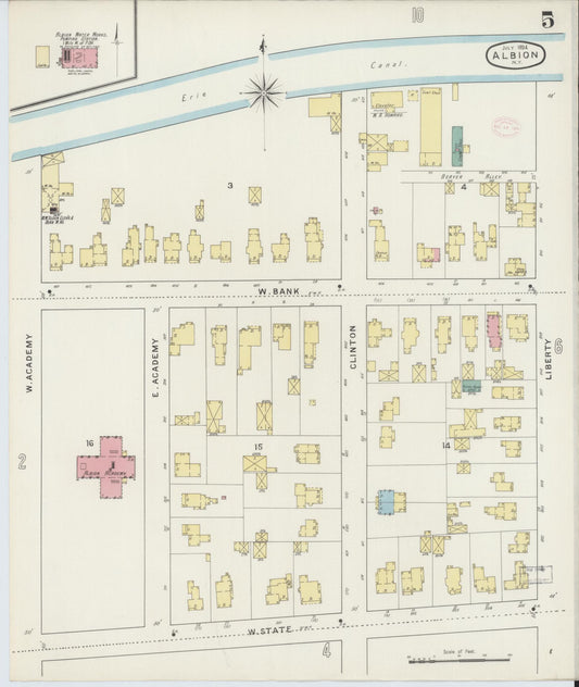 Sanborn Fire Insurance Map from Albion, Orleans County, New York (1894), Sheet #0005 - Historic Sanborn Fire Insurance Map Print, vintage old map wall art, antique decor, genealogy gift, New York New York map