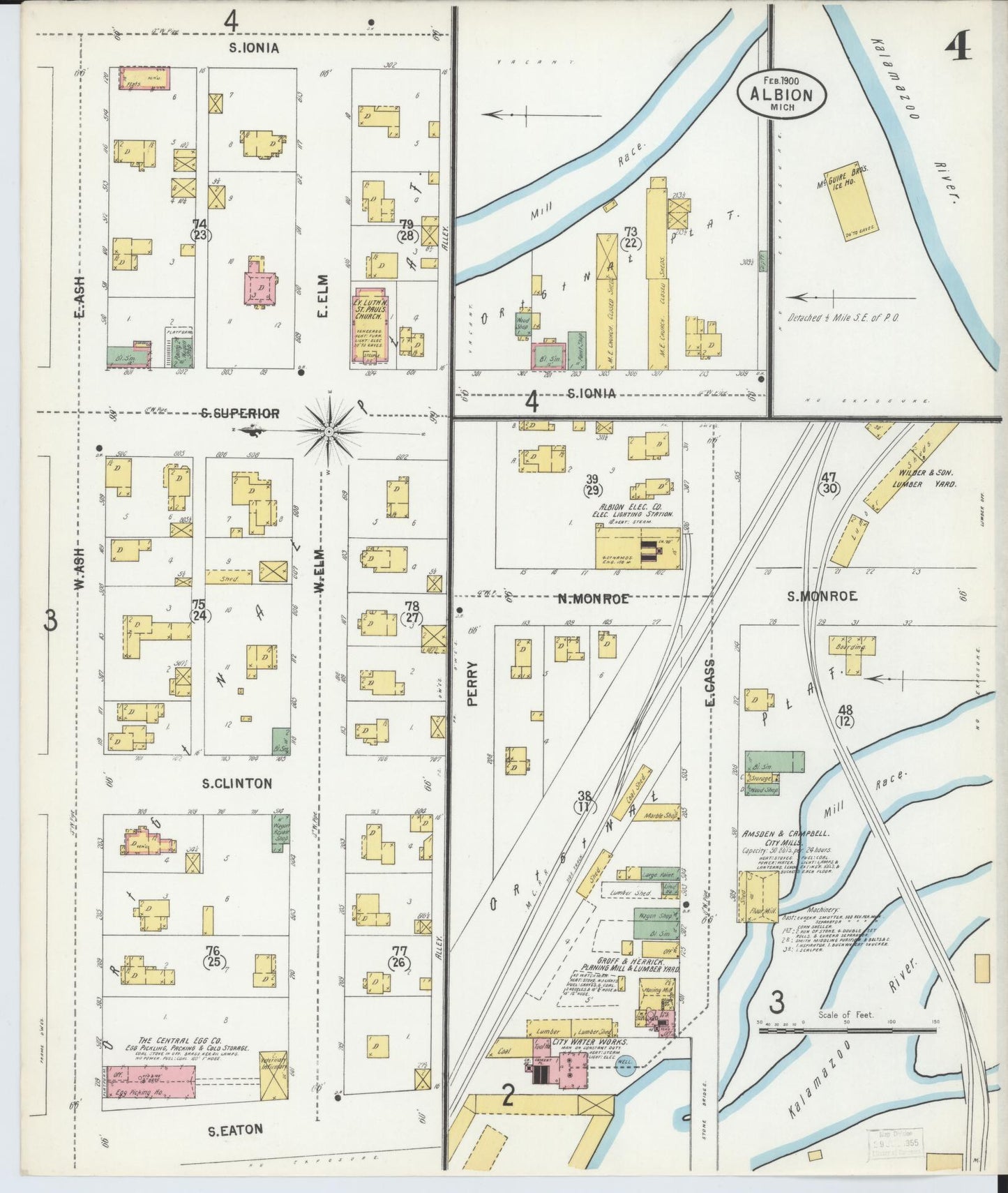 Sanborn Fire Insurance Map from Albion, Calhoun County, Michigan (1900), Sheet #0004 - Complete Map Set gallery image, historic Sanborn map, vintage wall art, Michigan Michigan