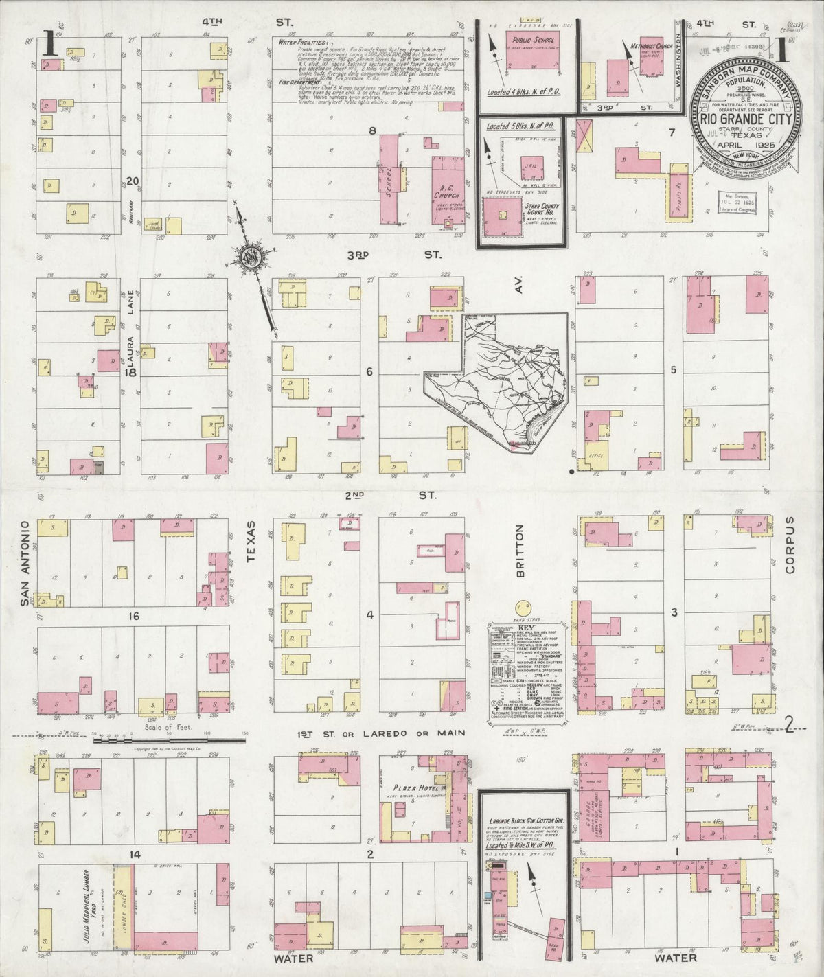 Sanborn Fire Insurance Map from Rio Grande City, Starr County, Texas (1925), Sheet #0001 - Complete Map Set gallery image, historic Sanborn map, vintage wall art, Texas Texas