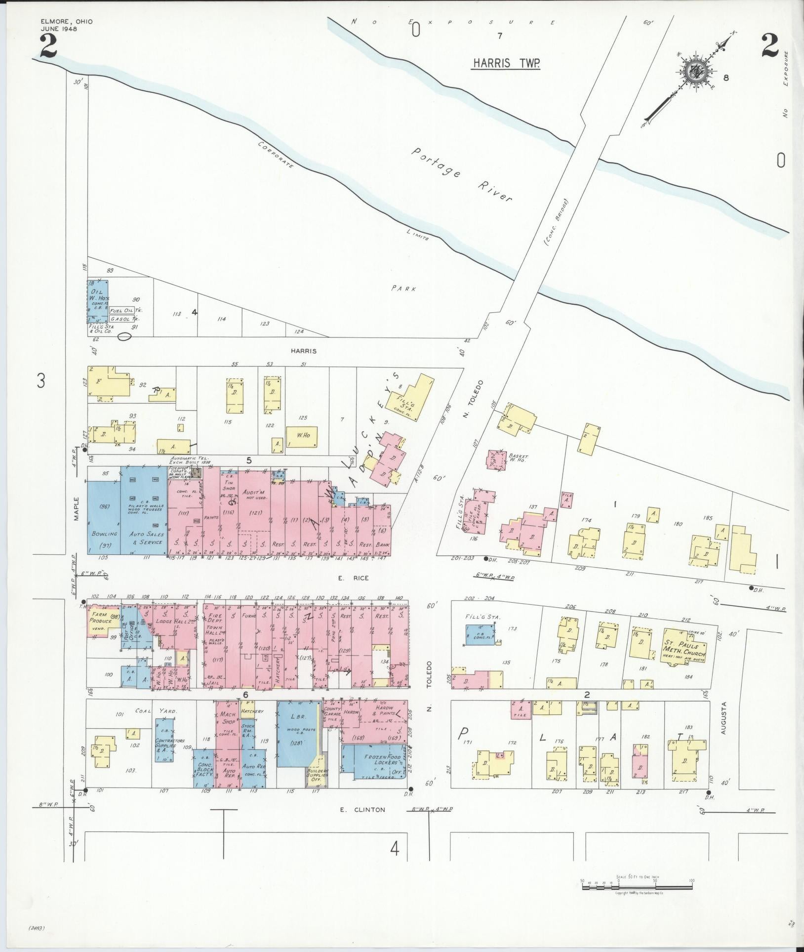 Sanborn Fire Insurance Map from Elmore, Ottawa County, Ohio (1948), Sheet #0002 - Historic Sanborn Fire Insurance Map Print, vintage old map wall art, antique decor, genealogy gift, Ohio Ohio map
