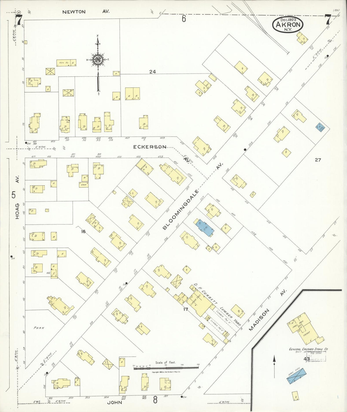 Sanborn Fire Insurance Map from Akron, Erie County, New York (1923), Sheet #0007 - Complete Map Set gallery image, historic Sanborn map, vintage wall art, New York New York