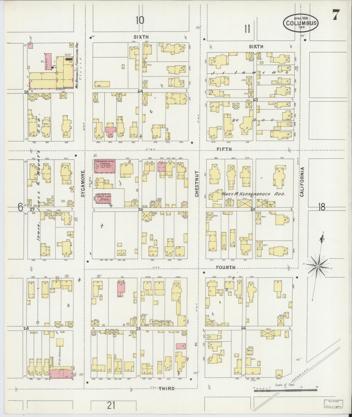 Sanborn Fire Insurance Map from Columbus, Bartholomew County, Indiana (1898), Sheet #0007 - Complete Map Set gallery image, historic Sanborn map, vintage wall art, Indiana Indiana