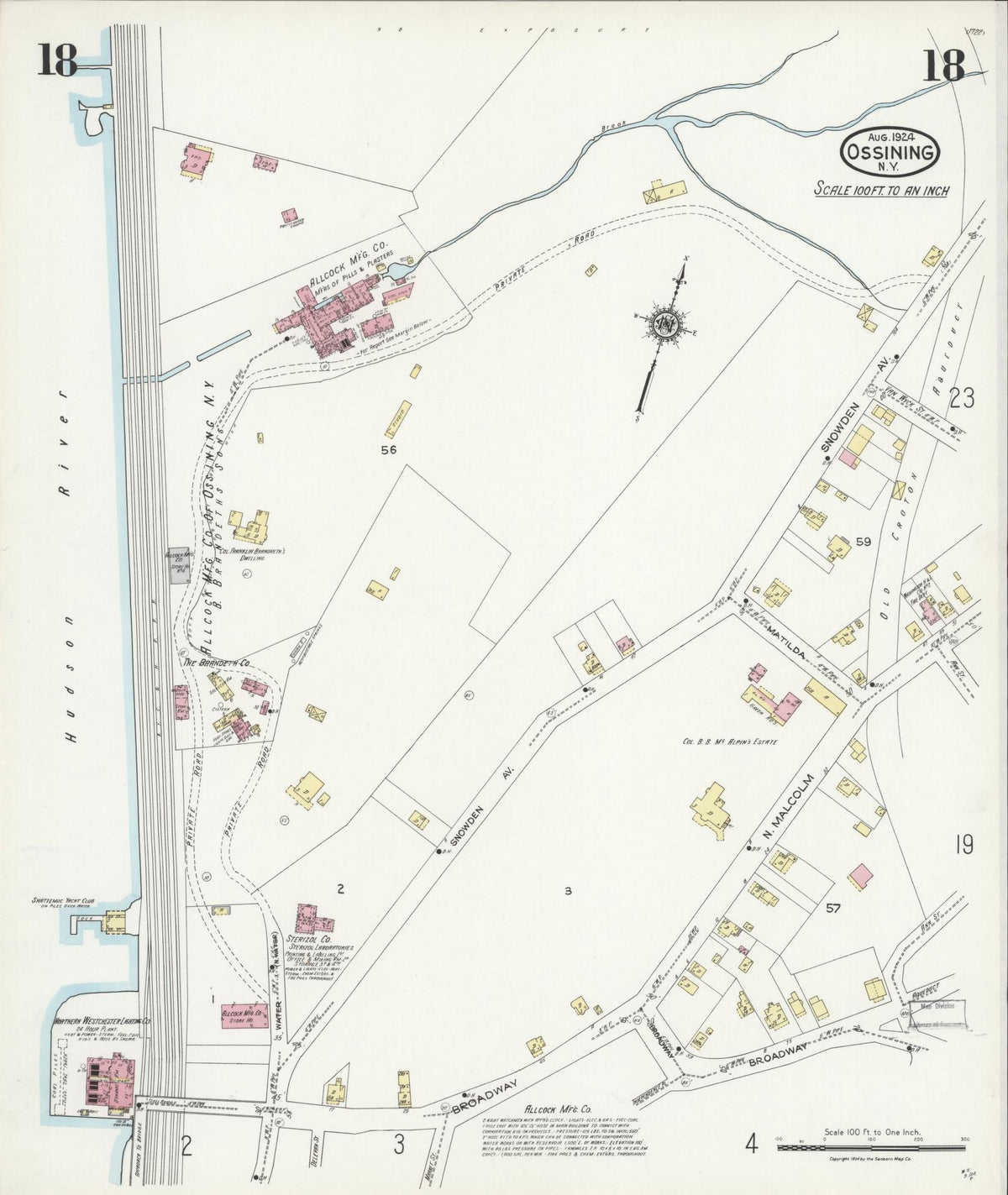 Sanborn Fire Insurance Map from Ossining, Westchester County, New York (1924), Sheet #0018 - Historic Sanborn Fire Insurance Map Print, vintage old map wall art, antique decor, genealogy gift, New York New York map