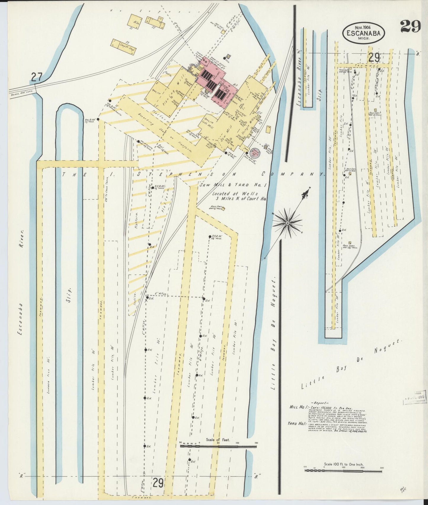 Sanborn Fire Insurance Map from Escanaba, Delta County, Michigan (1906), Sheet #0029 - Historic Sanborn Fire Insurance Map Print, vintage old map wall art, antique decor, genealogy gift, Michigan Michigan map