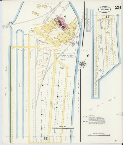 Sanborn Fire Insurance Map from Escanaba, Delta County, Michigan (1906), Sheet #0029 - Historic Sanborn Fire Insurance Map Print, vintage old map wall art, antique decor, genealogy gift, Michigan Michigan map