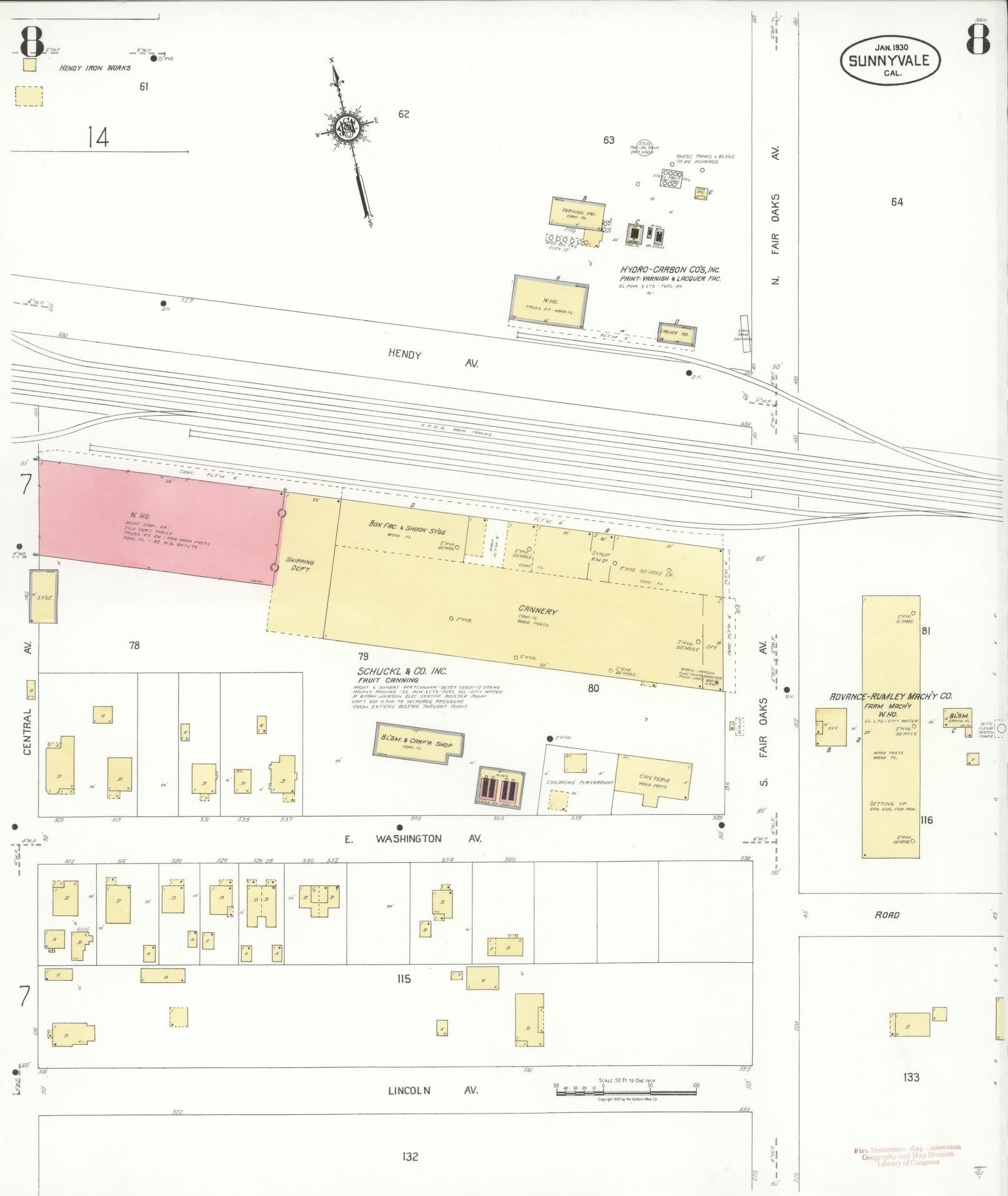 Sanborn Fire Insurance Map from Sunnyvale, Santa Clara County, California (1930), Sheet #0008 - Complete Map Set gallery image, historic Sanborn map, vintage wall art, California California