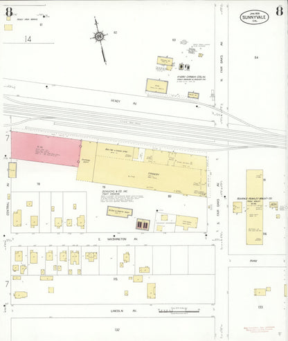 Sanborn Fire Insurance Map from Sunnyvale, Santa Clara County, California (1930), Sheet #0008 - Complete Map Set gallery image, historic Sanborn map, vintage wall art, California California