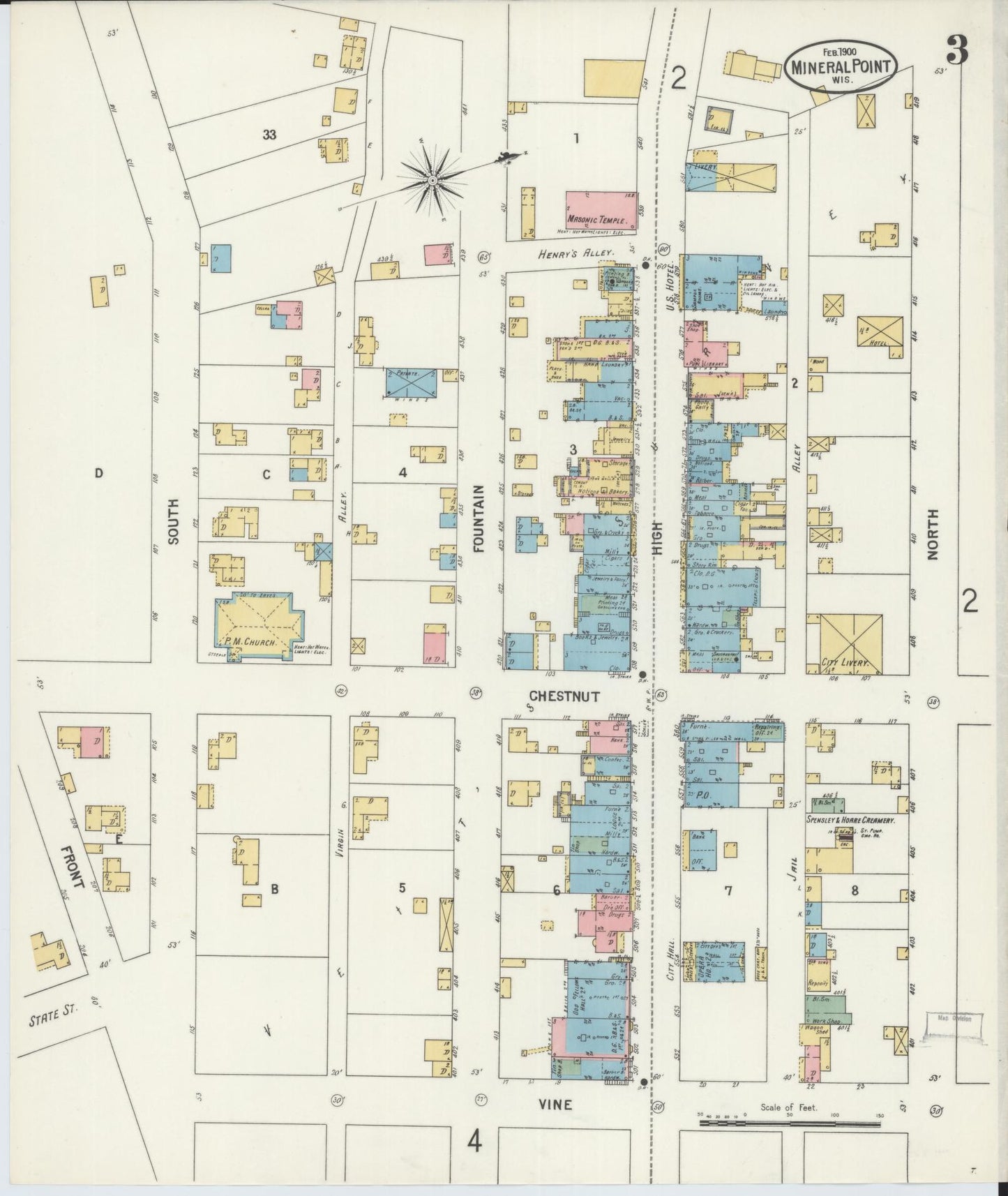 Sanborn Fire Insurance Map from Mineral Point, Iowa County, Wisconsin (1900), Sheet #0003 - Complete Map Set gallery image, historic Sanborn map, vintage wall art, Wisconsin Wisconsin