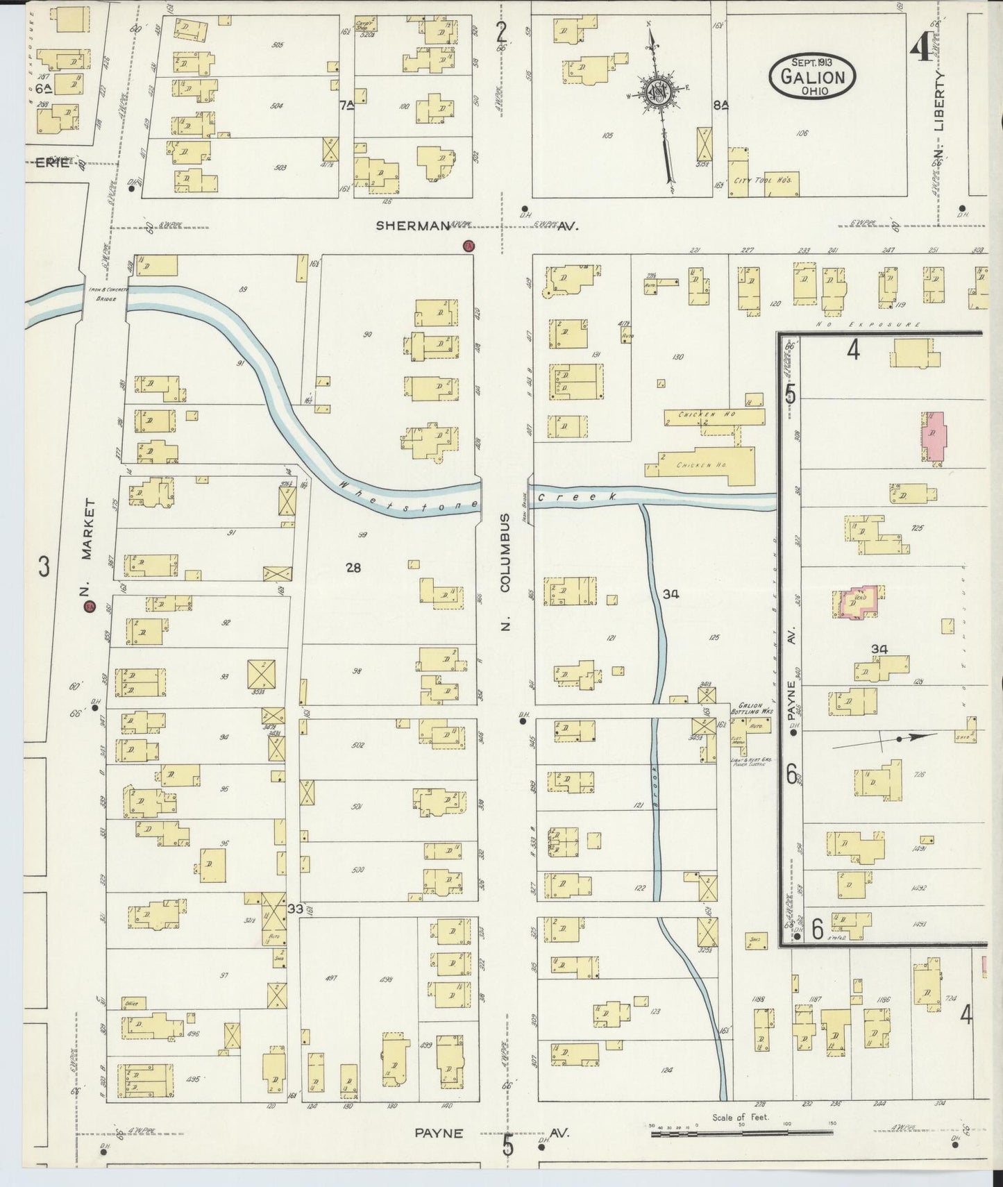 Sanborn Fire Insurance Map from Galion, Crawford County, Ohio (1913), Sheet #0004 - Historic Sanborn Fire Insurance Map Print, vintage old map wall art, antique decor, genealogy gift, Ohio Ohio map