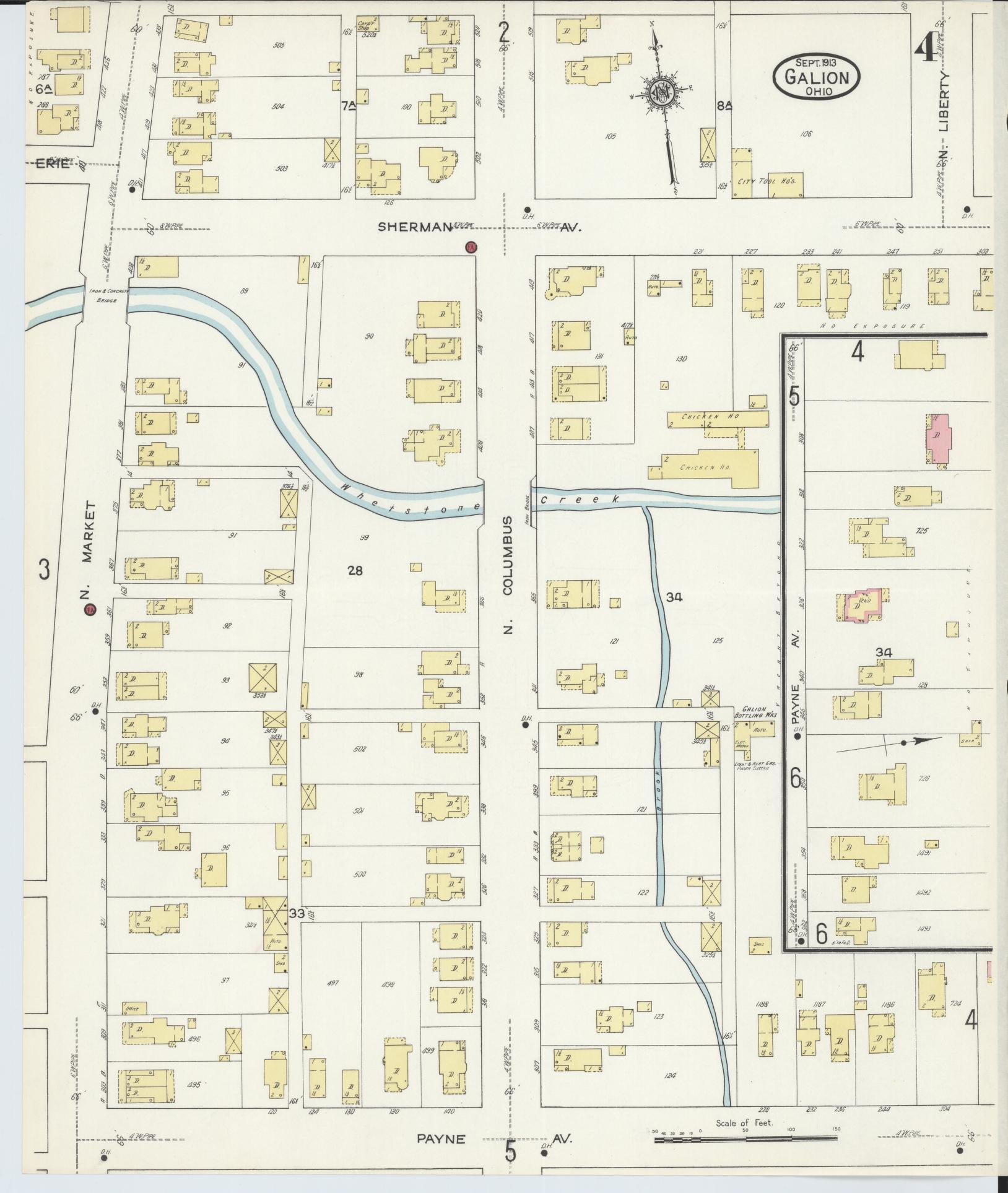 Sanborn Fire Insurance Map from Galion, Crawford County, Ohio (1913), Sheet #0004 - Historic Sanborn Fire Insurance Map Print, vintage old map wall art, antique decor, genealogy gift, Ohio Ohio map