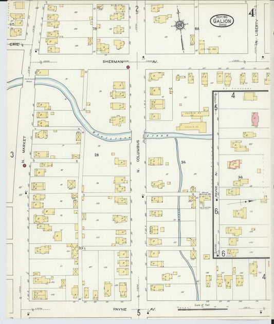 Sanborn Fire Insurance Map from Galion, Crawford County, Ohio (1913), Sheet #0004 - Historic Sanborn Fire Insurance Map Print, vintage old map wall art, antique decor, genealogy gift, Ohio Ohio map