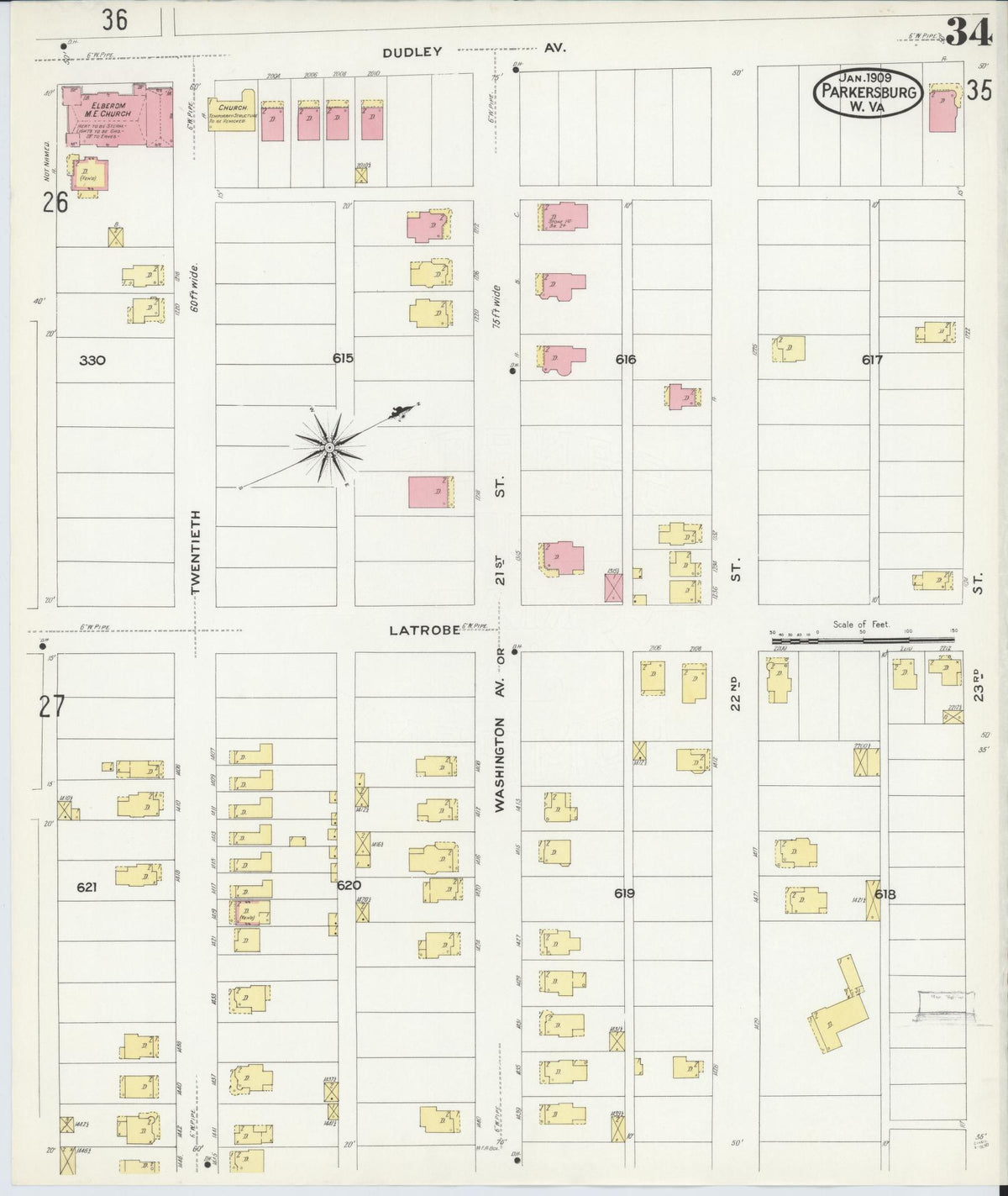 Sanborn Fire Insurance Map from Parkersburg, Wood County, West Virginia (1909), Sheet #0034 - Complete Map Set gallery image, historic Sanborn map, vintage wall art, West Virginia West Virginia