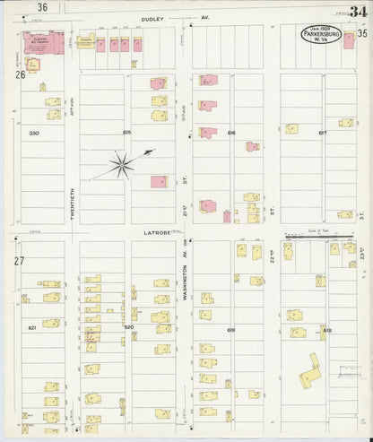 Sanborn Fire Insurance Map from Parkersburg, Wood County, West Virginia (1909), Sheet #0034 - Complete Map Set gallery image, historic Sanborn map, vintage wall art, West Virginia West Virginia