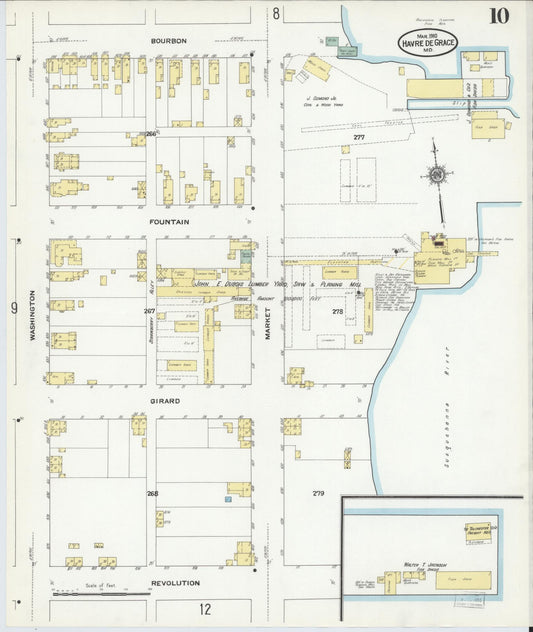 Sanborn Fire Insurance Map from Havre De Grace, Harford County, Maryland (1910), Sheet #0010 - Historic Sanborn Fire Insurance Map Print, vintage old map wall art