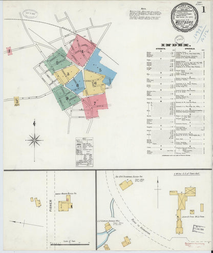 Sanborn Fire Insurance Map from Westboro, Worcester County, Massachusetts (1899), Sheet #0001 - Complete Map Set gallery image, historic Sanborn map, vintage wall art, Massachusetts Massachusetts
