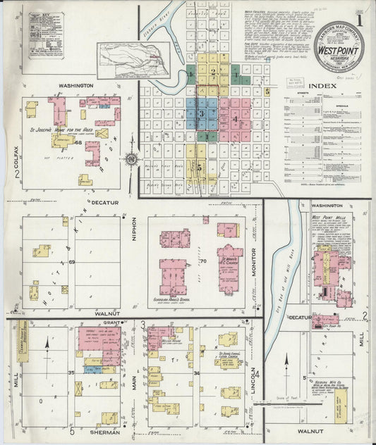 Sanborn Fire Insurance Map from West Point, Cuming County, Nebraska (1921), Sheet #0001 - Historic Sanborn Fire Insurance Map Print, vintage old map wall art, antique decor, genealogy gift, Nebraska Nebraska map